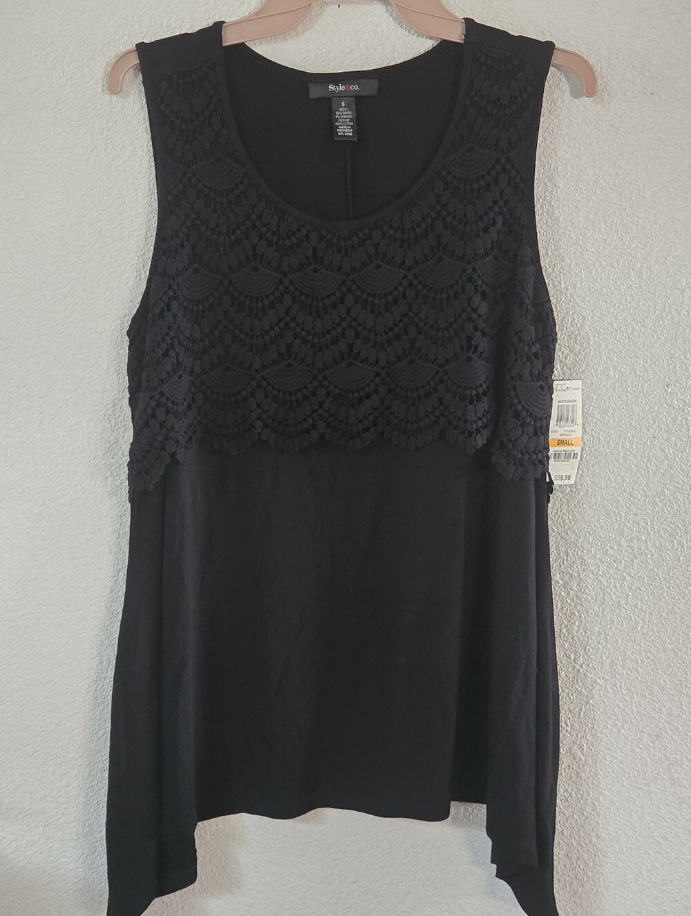 Style & Co. Black Sleeveless Lace Yoke Top